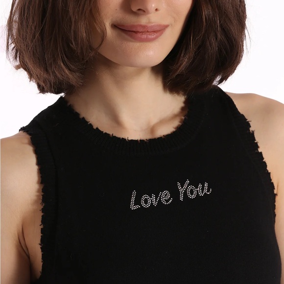 Cotton Cashmere Love You Rhinestone Tank (Black) - Picture 3 of 4